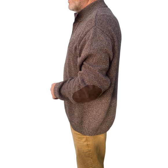 Chap’s Men’s Cotton Brown Heather Pullover Sweater With Elbow Patches - Picture 4 of 12
